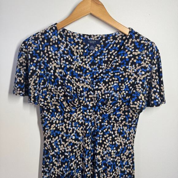 Chaps Dress Women Size S Blue Polka Dot Babydoll Midi Flutter Sleeve Cottage Y2K - Picture 4 of 5